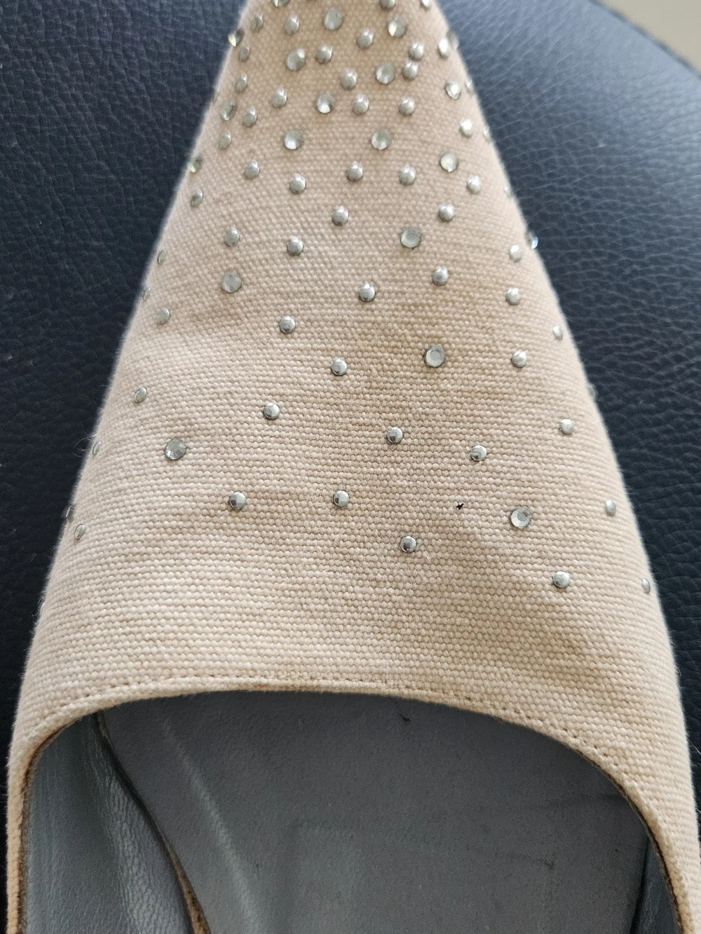Emporio Armani Beige Studded Pointed-Toe Flats, Size 9